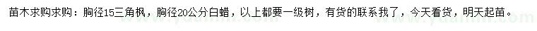 求購胸徑15公分三角楓、20公分白蠟