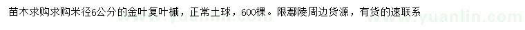 求購米徑6公分金葉復(fù)葉槭