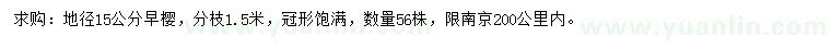 求購(gòu)地徑15公分早櫻