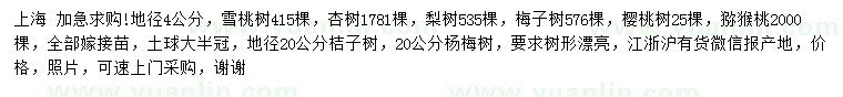 求購(gòu)雪桃樹、杏樹、梨樹等