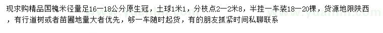 求購(gòu)米徑量足16-18公分國(guó)槐