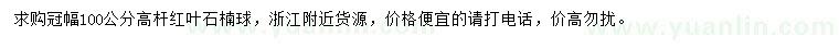 求購冠幅100公分高桿紅葉石楠球