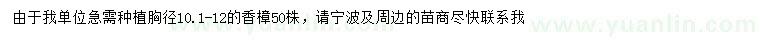 求購(gòu)胸徑10.1-12公分香樟
