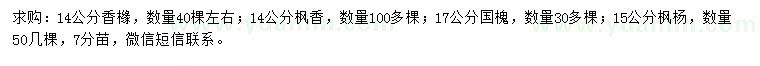 求購香櫞、楓香、國槐等