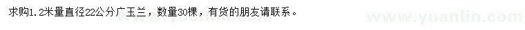 求購1.2米量直徑22公分廣玉蘭	