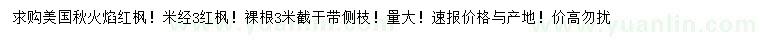 求購米徑3公分美國秋火焰紅楓
