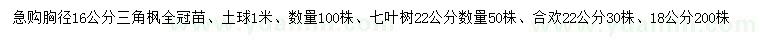 求購(gòu)三角楓、七葉樹、合歡