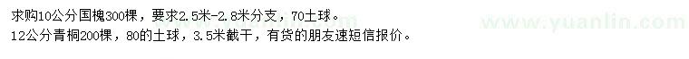 求購10公分國槐、12公分青桐
