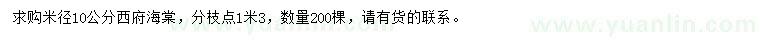 求購米徑10公分西府海棠