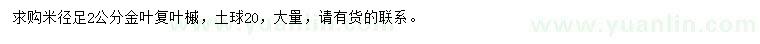 求購米徑足2公分金葉復(fù)葉槭