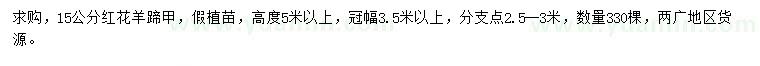 求購15公分紅花羊蹄甲