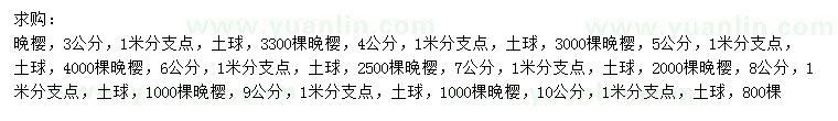 求購3、4、5、6、7、8、9、10公分晚櫻