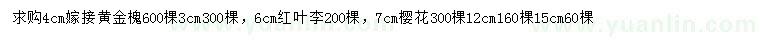 求購黃金槐、紅葉李、櫻花