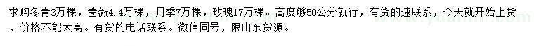 求購冬青、薔薇、月季等