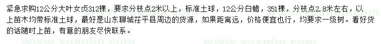 求購(gòu)12公分大葉女貞、白蠟