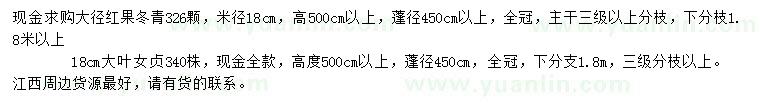 求購米徑18公分紅果冬青、大葉女貞