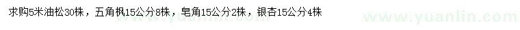 求購油松、五角楓、皂角等