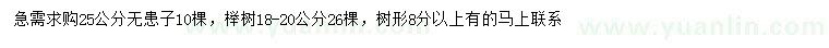 求購25公分無患子、18-20公分櫸樹