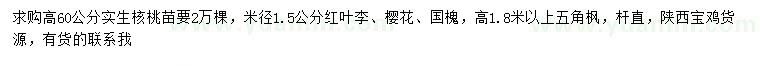 求購核桃苗、紅葉李、櫻花等