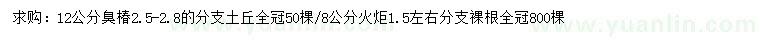 求購(gòu)12公分臭椿、8公分火炬