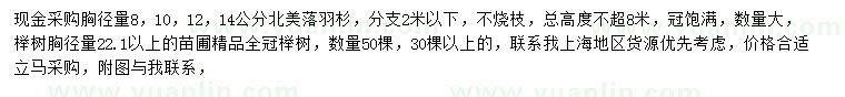 求購胸徑量8、10、12、14公分北美落羽杉、胸徑量22.1公分以上櫸樹