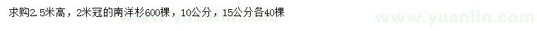 求購(gòu)10、15公分南洋杉