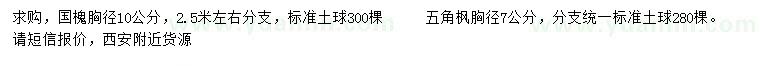 求購(gòu)10公分國(guó)槐、7公分五角楓