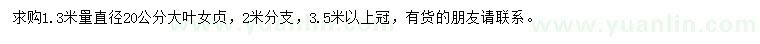求購1.3米量直徑20公分大葉女貞	