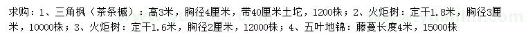 求購三角楓、火炬樹、五葉地錦