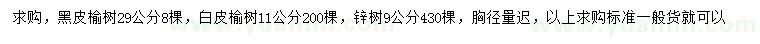 求購黑皮榆樹、白皮榆樹、鋅樹