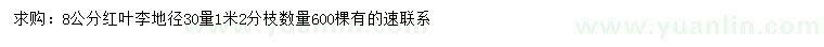 求購地徑30量8公分紅葉李 