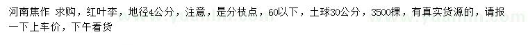 求購地徑4公分紅葉李