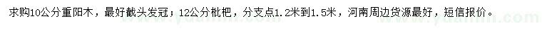 求購10公分重陽木、12公分枇杷