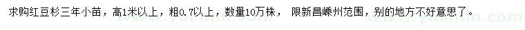求購高1米以上紅豆杉小苗