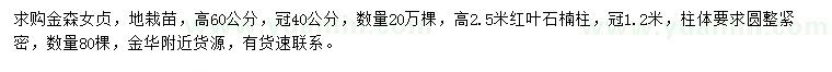 求購高60公分金森女貞、高2.5米紅葉石楠柱