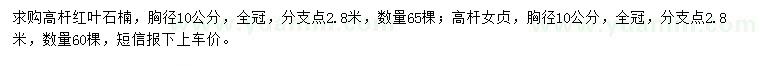 求購胸徑10公分高桿紅葉石楠、高桿女貞