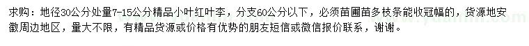 求購地徑30公分量7-15公分紅葉李