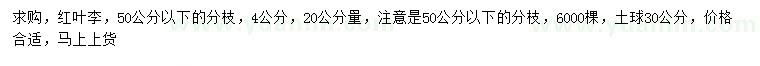 求購(gòu)20公分量4公分紅葉李