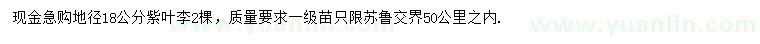 求購地徑18公分紫葉李