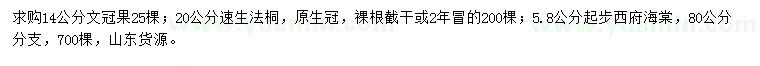 求購文冠果、速生法桐、西府海棠