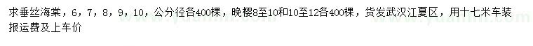 求購6、7、8、9、10公分垂絲海棠、8-10、10-12公分晚櫻