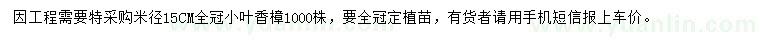 求購(gòu)米徑15公分小葉香樟