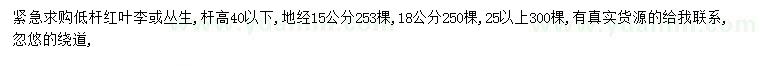 求購(gòu)地徑15、18、25公分紅葉李