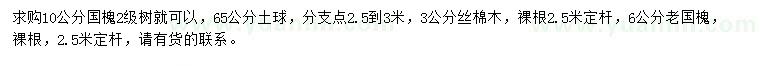 求購(gòu)6、10公分國(guó)槐、3公分絲棉木