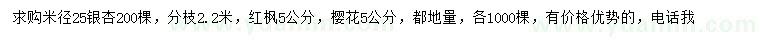 求購(gòu)銀杏、紅楓、櫻花