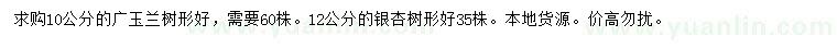 求購10公分廣玉蘭、12公分銀杏