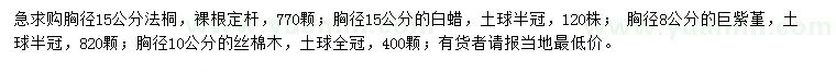 求購法桐、白蠟、巨紫堇等