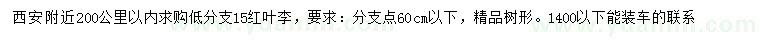 求購(gòu)15公分紅葉李