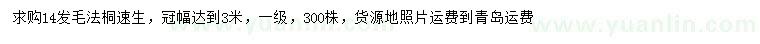 求購14公分發(fā)毛速生法桐