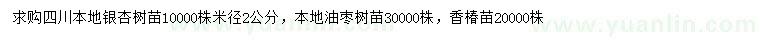 求購銀杏、棗樹苗、香椿苗